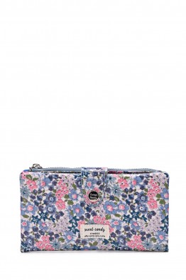 H-03 Sweet & Candy Coated textile Large wallet with flower pattern