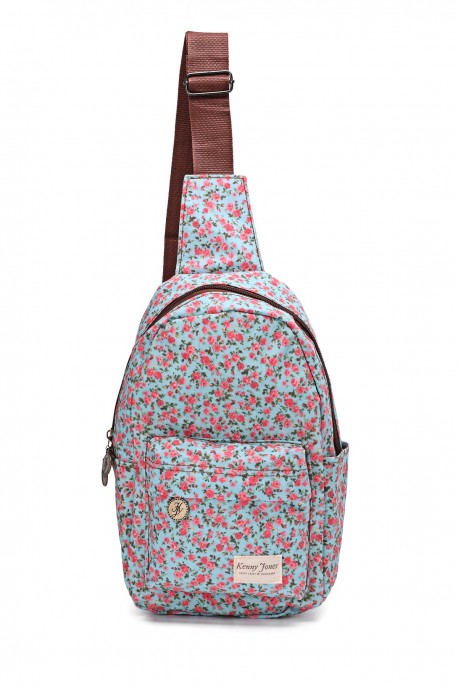 KJ8803 Sac à dos Textile imperméable fleuri : couleur:Bleu (Blue)