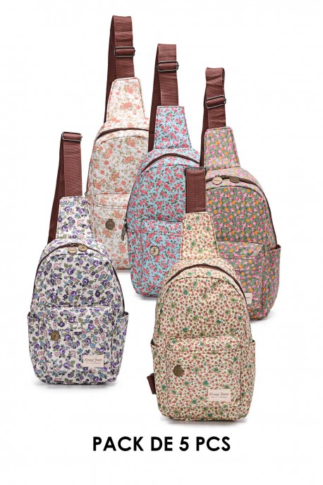 KJ8803 Textile backpack flowery : colour:Pack of 5