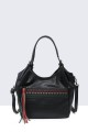 1305-BV Grained synthetic handbag with braiding decoration : colour:Black