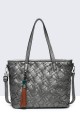 Marbled braided synthetic handbag 28371-BV : colour:Silver