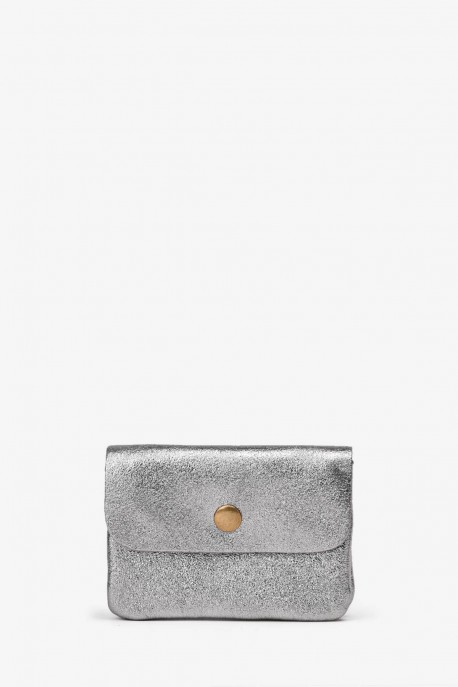 Porte-monnaie Pochette cuir métallisé ZE-8001 : Couleur:Argent&eacute; (L002/L-513)
