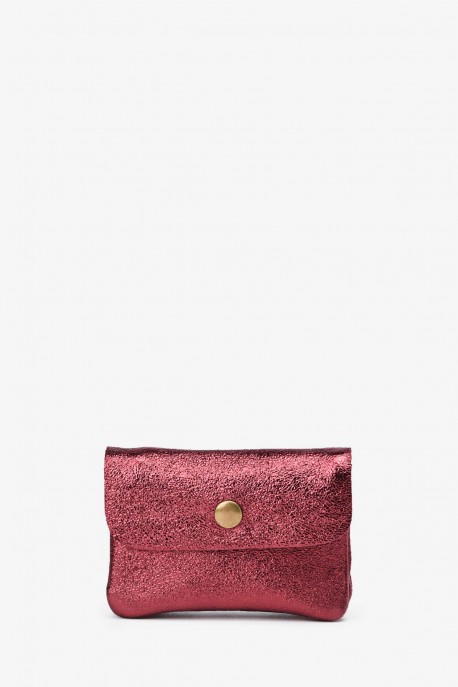Porte-monnaie Pochette cuir métallisé ZE-8001 : Couleur:Rouge sombre (L019/L-528)