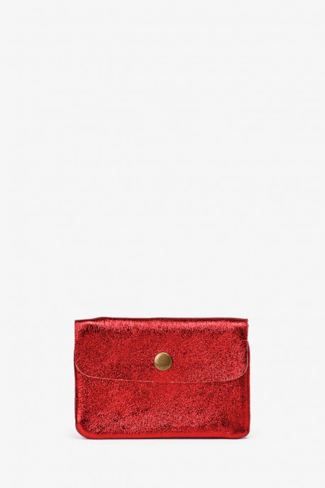 Porte-monnaie Pochette cuir métallisé ZE-8001 : Couleur:Rouge &eacute;carlate (L-508/L032)