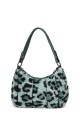 Synthetic leopard fur shoulder handbag 2016 : colour:Celadon green
