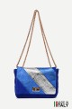 Leather flap bag with sliding chain shoulder strap ZE-9001 : colour:Sapphire