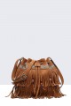 28569-BV Bohemian style fringe shoulder bag : colour:Cognac