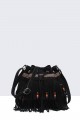 28569-BV Bohemian style fringe shoulder bag : colour:Black