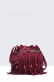 28569-BV Bohemian style fringe shoulder bag : colour:Prune