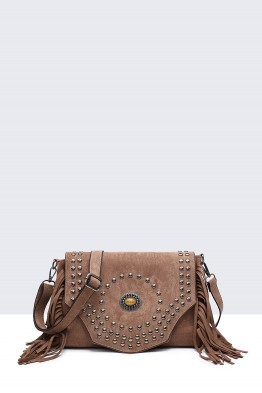 28570-BV Fringed shoulder bag with Bohemian style flap​
