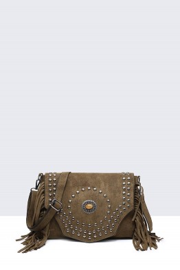 28570-BV Fringed shoulder bag with Bohemian style flap​