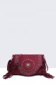 28570-BV Fringed shoulder bag with Bohemian style flap​ : colour:Prune