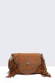 28570-BV Fringed shoulder bag with Bohemian style flap​ : colour:Cognac