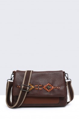 Synthetic flap crossbody bag with braided design 28511-BV