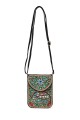 Phone-size crossbody bag synthetic with bead embroidery OYP5030 : colour:Emeraude