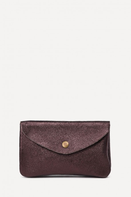 Porte-monnaie Pochette cuir métallisé ZE-8002 : Couleur:Marron (L-550)