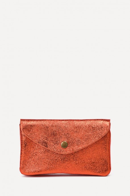 Porte-monnaie Pochette cuir métallisé ZE-8002 : Couleur:Orange (L-520)
