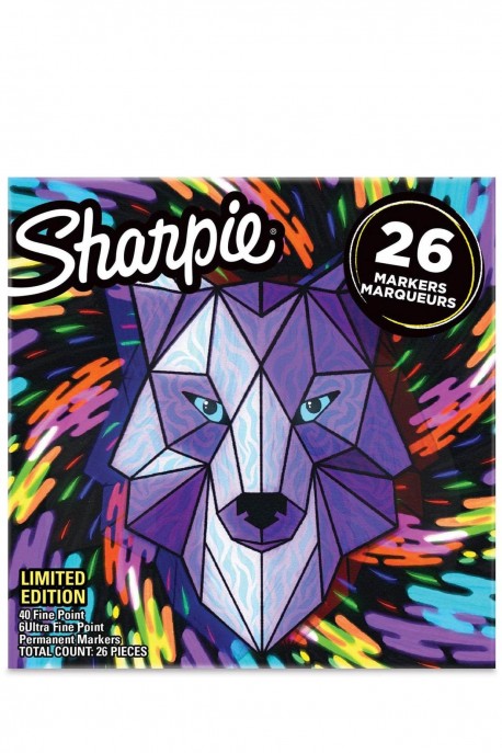 Marqueurs permanents Sharpie, 20 pointes fines + 6 pointes ultra fine, Boîte Wolf paquet de 26 marqueurs