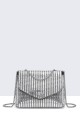 28556-BV Flap shoulder bag with rhinestones : colour:Silver