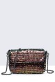 28557-BV Sequin crossbody bag with flap : colour:Black
