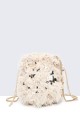 28562-BV Sequin feather shoulder bag in purse/bucket shape : colour:Abricot