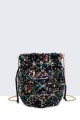 28562-BV Sequin feather shoulder bag in purse/bucket shape : colour:Multicolor-2