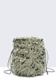 28562-BV Sequin feather shoulder bag in purse/bucket shape : colour:Green