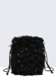 28562-BV Sac Bandoulière à plume paillette forme bourse / seau : couleur:Noir (Black)