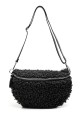 Synthetic sheepskin wool fanny pack with leather shoulder strap ZE-9007 : colour:Black