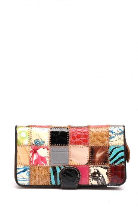 Porte-monnaie Double Poche En Cuir Véritable Patchwork - Fermeture Clip Et Zip - Marque Lorenz - Neuf Avec étiquettes