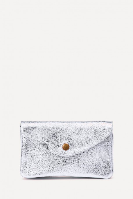 Porte-monnaie Pochette cuir métallisé ZE-8002 : Couleur:Argent blanc (L001/L-502)