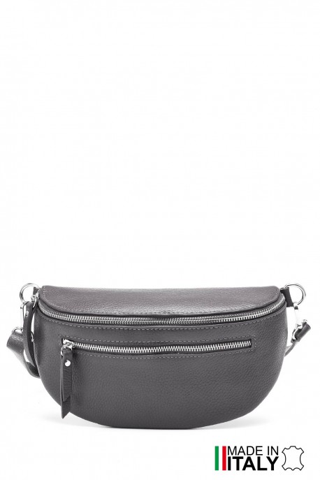 Sac banane bandoulière en cuir ZE-9004 : Couleurs:D27 - Gris fonc&eacute;