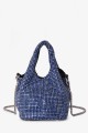 M-7020 Petit sac à main sac bandoulière en maille de strass : couleur:Bleu (Blue)