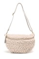 Synthetic sheepskin wool fanny pack XL size with leather shoulder strap ZE-9008 : colour:Beige
