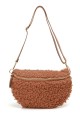 Synthetic sheepskin wool fanny pack XL size with leather shoulder strap ZE-9008 : colour:Brown