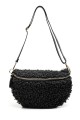 Synthetic sheepskin wool fanny pack XL size with leather shoulder strap ZE-9008 : colour:Black