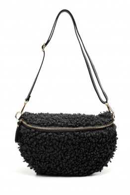 Synthetic sheepskin wool fanny pack XL size with leather shoulder strap ZE-9008