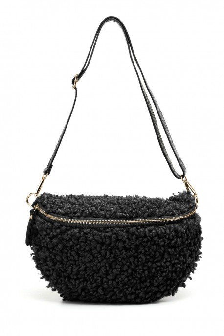 Synthetic sheepskin wool fanny pack with leather shoulder strap ZE-9008