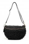 Sac banane laine mouton synthétique bandoulière en cuir ZE-9008