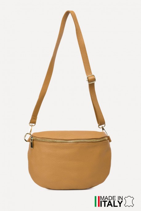 Sac banane bandoulière en cuir ZE-9005 : couleur:Moutarde