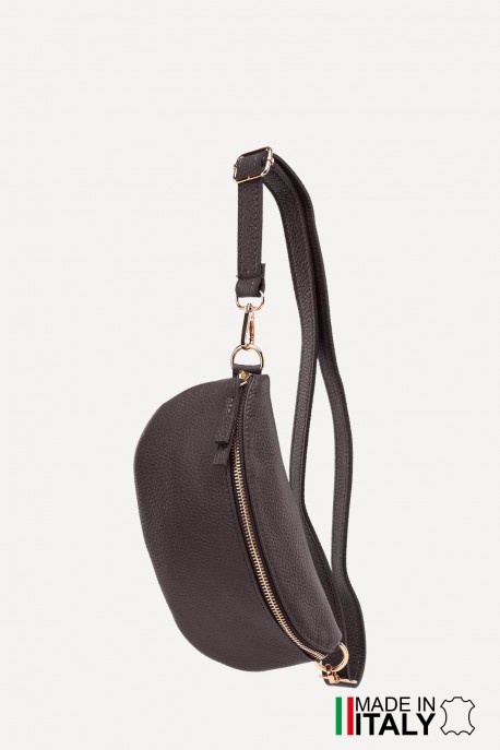 Sac banane bandoulière en cuir ZE-9009 : Couleurs:D23 Marron Fonc&eacute;