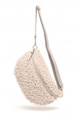 Synthetic sheepskin wool fanny pack with leather shoulder strap ZE-9007-GD