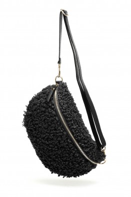 Sac banane laine mouton synthétique bandoulière en cuir ZE-9007-GD