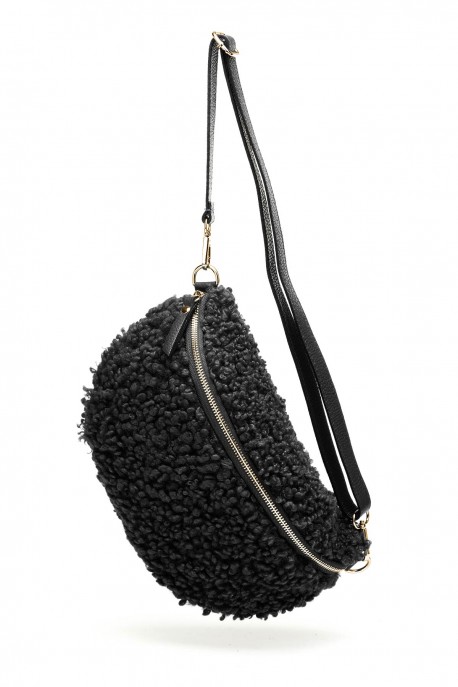 Synthetic sheepskin wool fanny pack with leather shoulder strap ZE-9007-GD