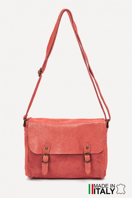 Sac bandoulière Gibecière en Cuir ZE-9006 : couleur:Corail