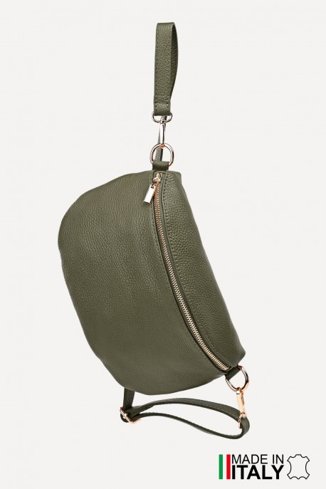 Sac banane bandoulière en cuir ZE-9005 : couleur:Kaki (Khaki)