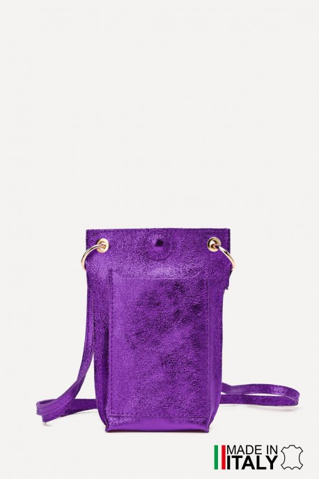 Metallic Leather crossbody clutch bag ZE-9014-MT : Colors:Bright Purple (L-540)