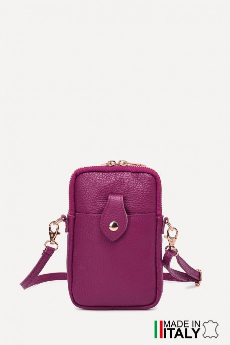 Grained Leather crossbody clutch bag phone size ZE-9013-G : Colors:D94 - Plum