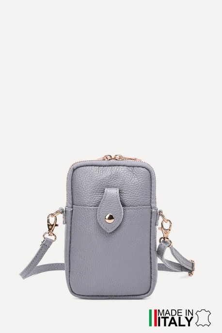 Sac pochette bandoulière en cuir grainé format téléphone ZE-9013-G : Couleurs:D16C - Gris