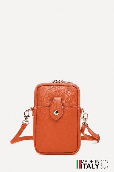 Grained Leather crossbody clutch bag phone size ZE-9013-G : Colors:D29 - Orange
